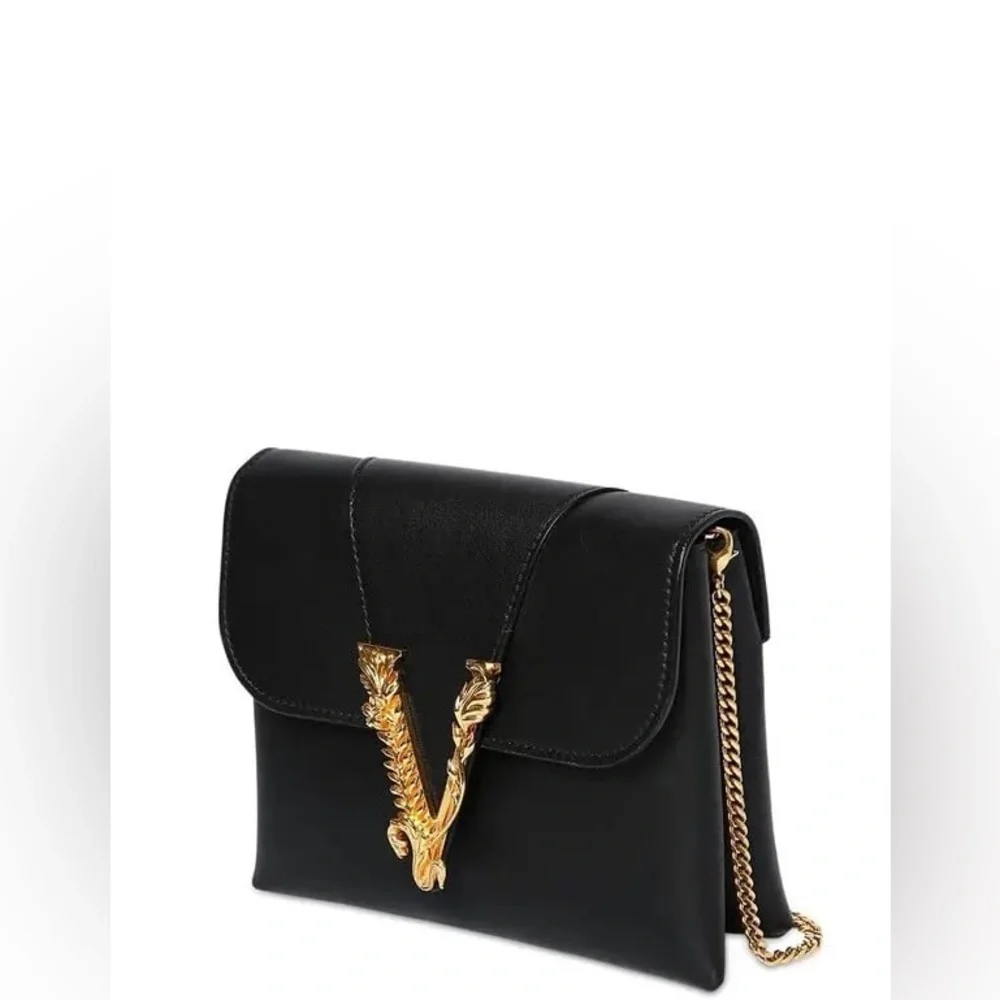 Sold ❌Versace Black and Gold Crossbody Bag with V-Shaped Clasp - Picture 1 of 10